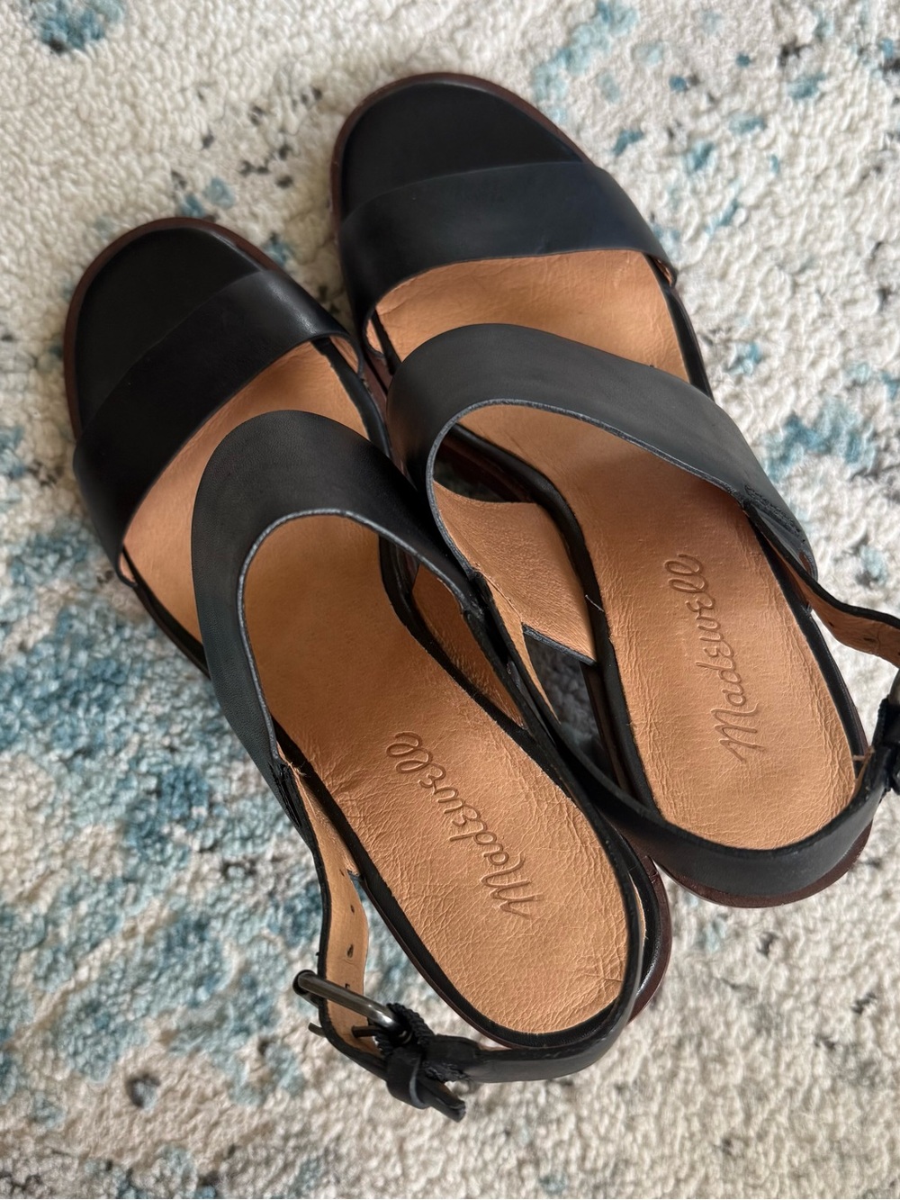 Madewell Black Leather Block Heel Slingback Sandals - Picture 7 of 9